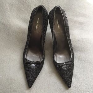 Miu Miu pointy glitter silver kitten heels 10 40